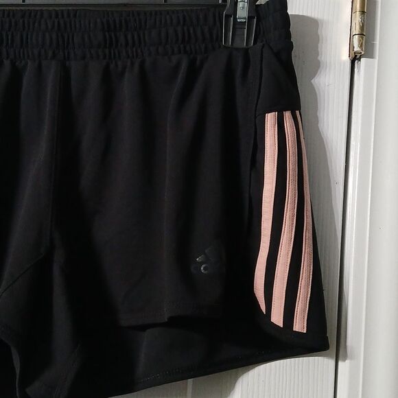Adidas black workout shorts with pink side stripes drawstring waist Sz L - Picture 2 of 7